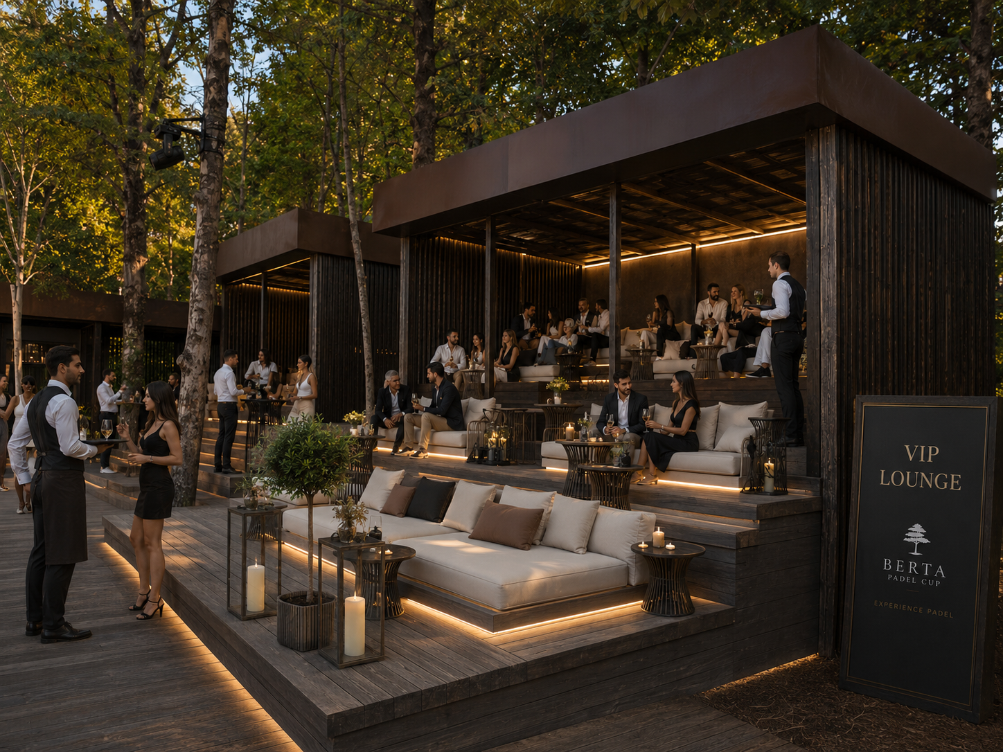 Concept render of the VIP lounge terraces in the forest